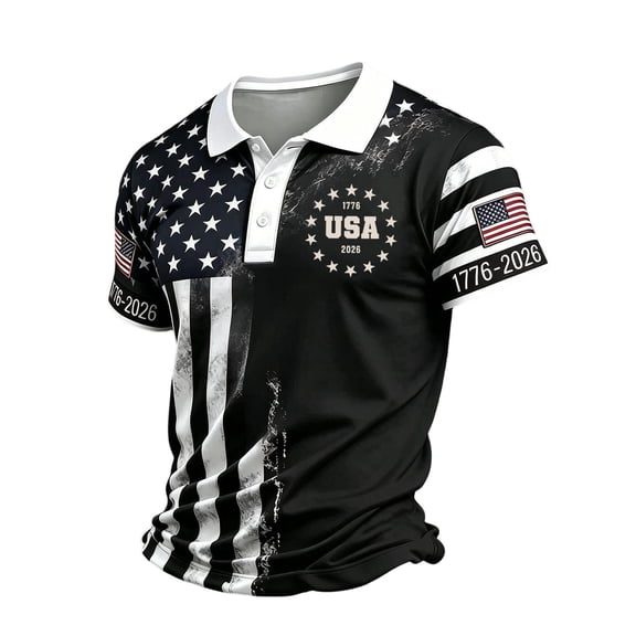 Havenx Men's 4th Of July Shirts Short Sleeve Collared Shirt American Flag Design Button Polo Tshirt Cross Patriotic 250 Years Of Freedom Top,Dark Gray 3XL