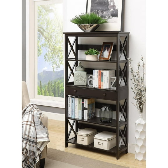 Oxford 5 Tier Bookcase with Drawer, Black