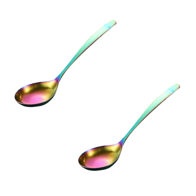 Oleegame 2PC Stainless Steel Cutlery Set Rainbow Stainless Steel Soup Spoon Mixing Drinking Tools Metal Big Dessert