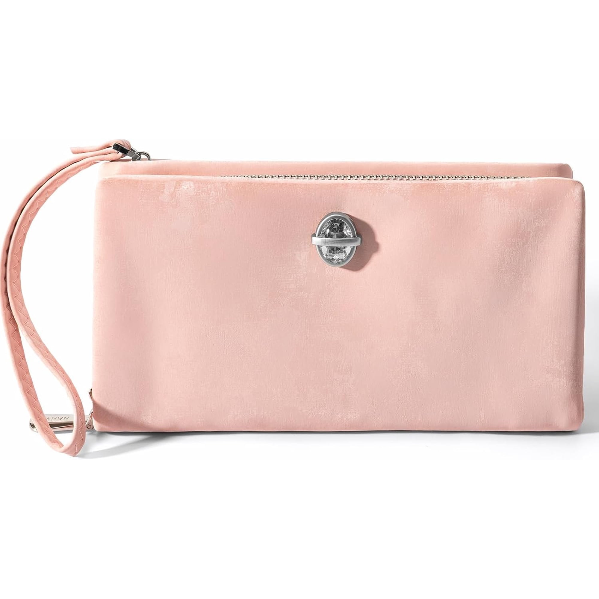 Women s Long Zip-Around Wallet with Wrist Strap | 8 dedicated card slots divided interior top zip compartment and suede-look faux leather