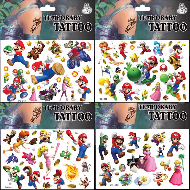 Pegatinas de tatuajes de dibujos animados de Super Mario Bros, Luigi, Yoshi, Bowser, periféricos de Anime, pegatinas de moda para niños, juguetes interactivos