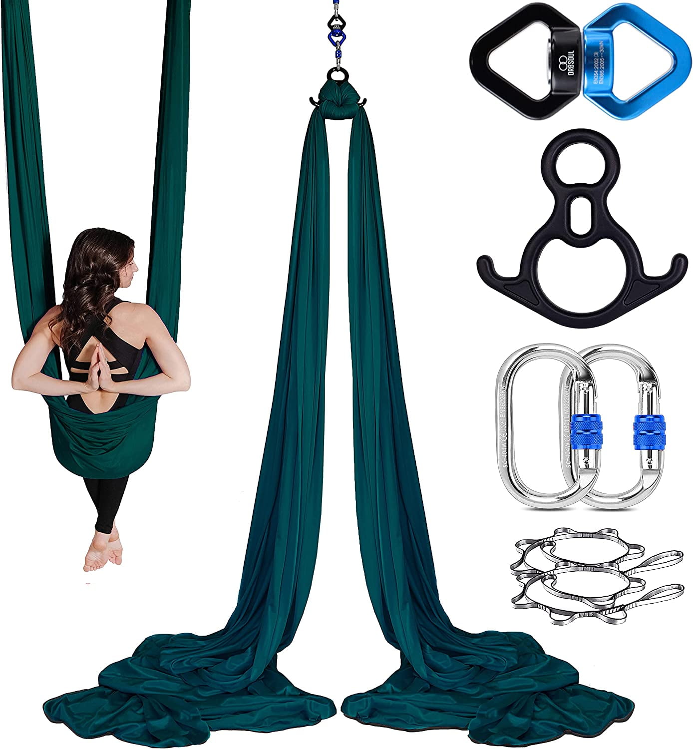 Orbsoul Aerial Silks + Yoga Hammock (Professional Grade) Includes Premium  100% Aerial Nylon Tricot Fabric Silks, Full Rigging Hardware and Easy Set-up  Guide 