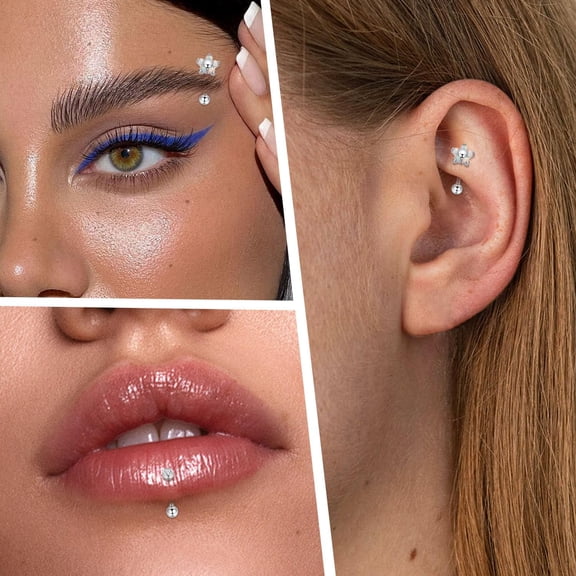 GHRTGR-2pcs Rook Daith Eyebrow Piercing Jewelry G23 Titanium Vertical Labret Lip Jewelry Rook Earring Small Belly Button Ring Curved Barbell Cartilage Earring 16G 8mm