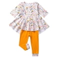 thumbnail image 1 of Fioukiay Conjunto De Ropa De Otoño Para Niñas Pequeñas Con Diseño Floral A Cuadros Y Túnica Alta+Polainas Trajes Boutique Ropa (Amarillo 3T), 1 of 5