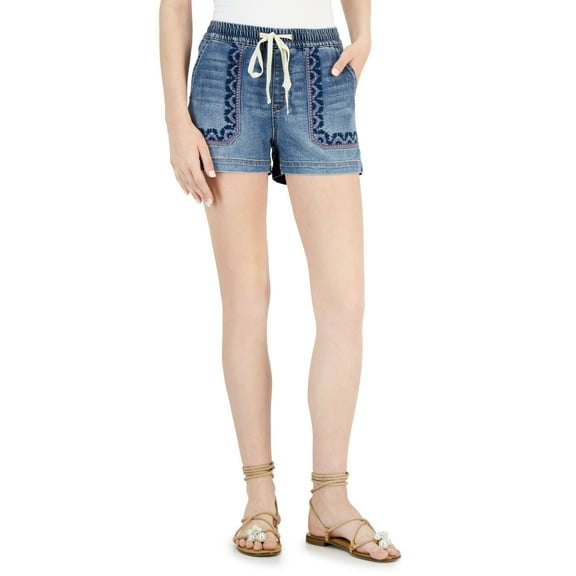 INC International Concepts Womens High Rise Embroidered Drawstring Shorts Medium Indigo S