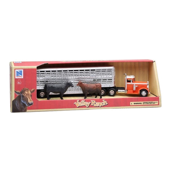 New-Ray 1:43 Scale Orange Mack Vintage Cattle Semi Truck & Trailer Play Vehicle
