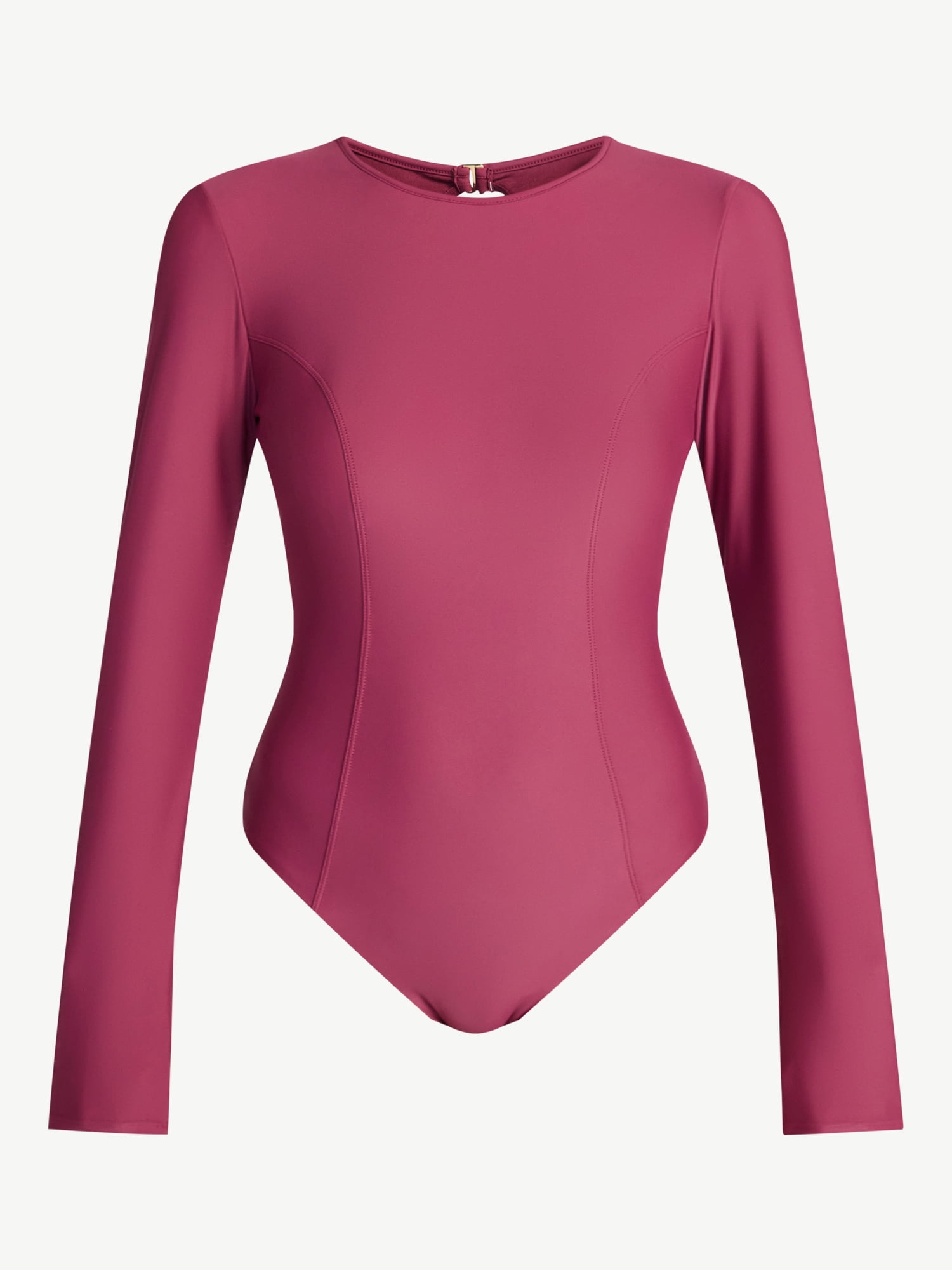 Time and Tru Women's and Women's Plus Size One Piece Rash Guard Swimsuit with Long Sleeves, Sizes XS-3X