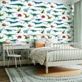 thumbnail image 2 of Peel and Stick Wallpaper Canvas Contact Paper Cartoon dinosaurs personages seamless Extinct ocean dinosaurs Self Adhesive and Removable 24in x 118in, 2 of 8