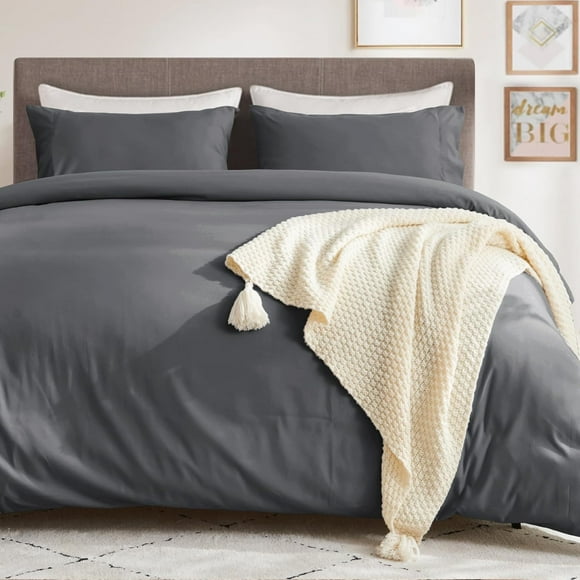 AIR-Duvet Cover Full, 3-Piece Ultra-Soft Double Brushed Duvet Cover Set - Features Zipper Closure and Corner Ties, Dark Grey