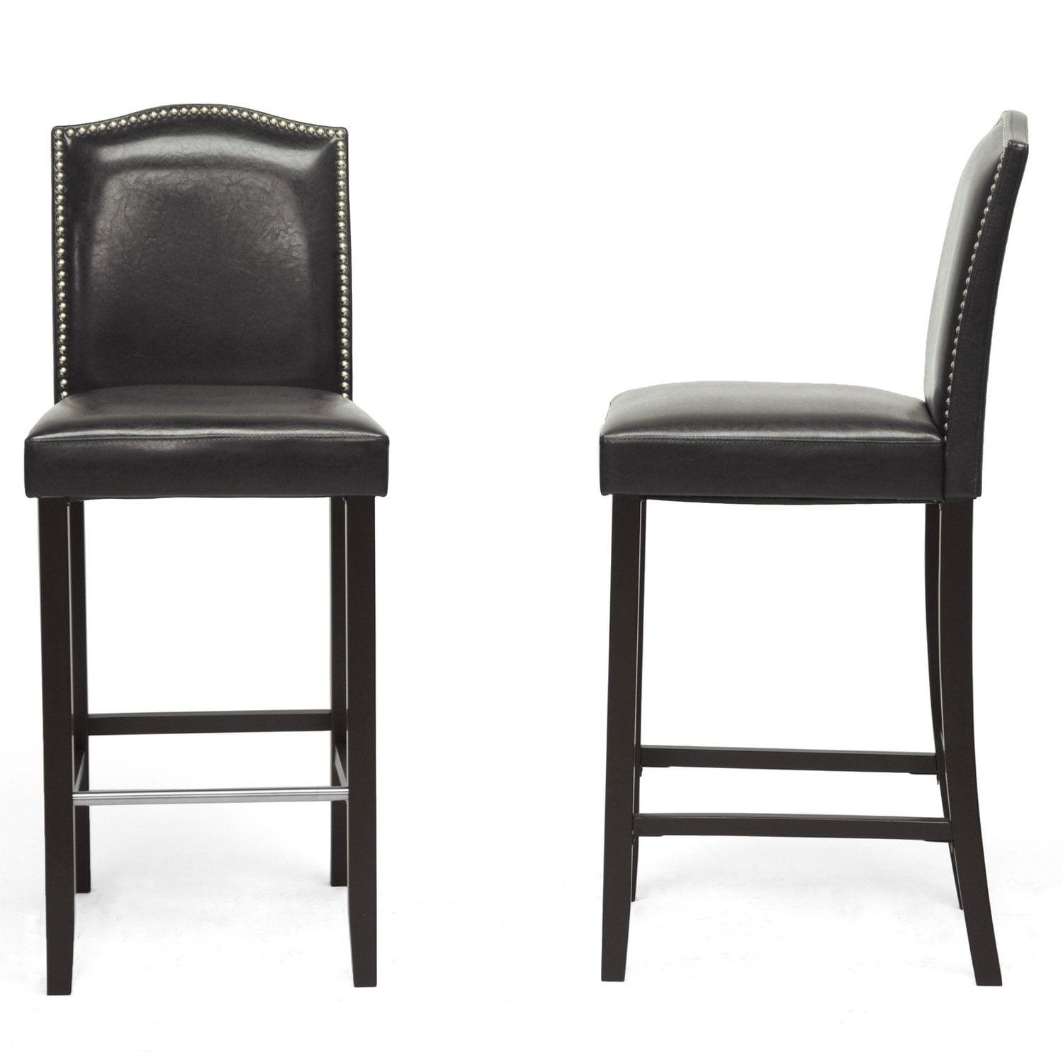 Wholesale Interiors Libra Modern Bar-Height Stool with Nail Head Trim, Set of 2, Black