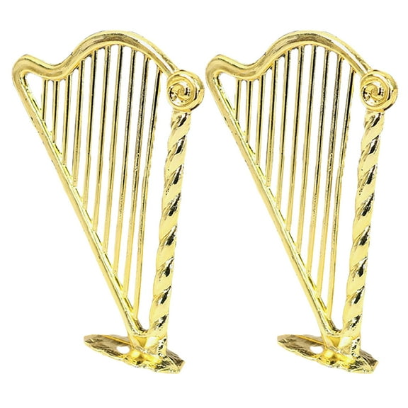 unbranded 2pcs Miniature Harp Mini Musical Instrument Decor For Indoor Decorations Hanging Ornament For Festive Home Decoration Golden