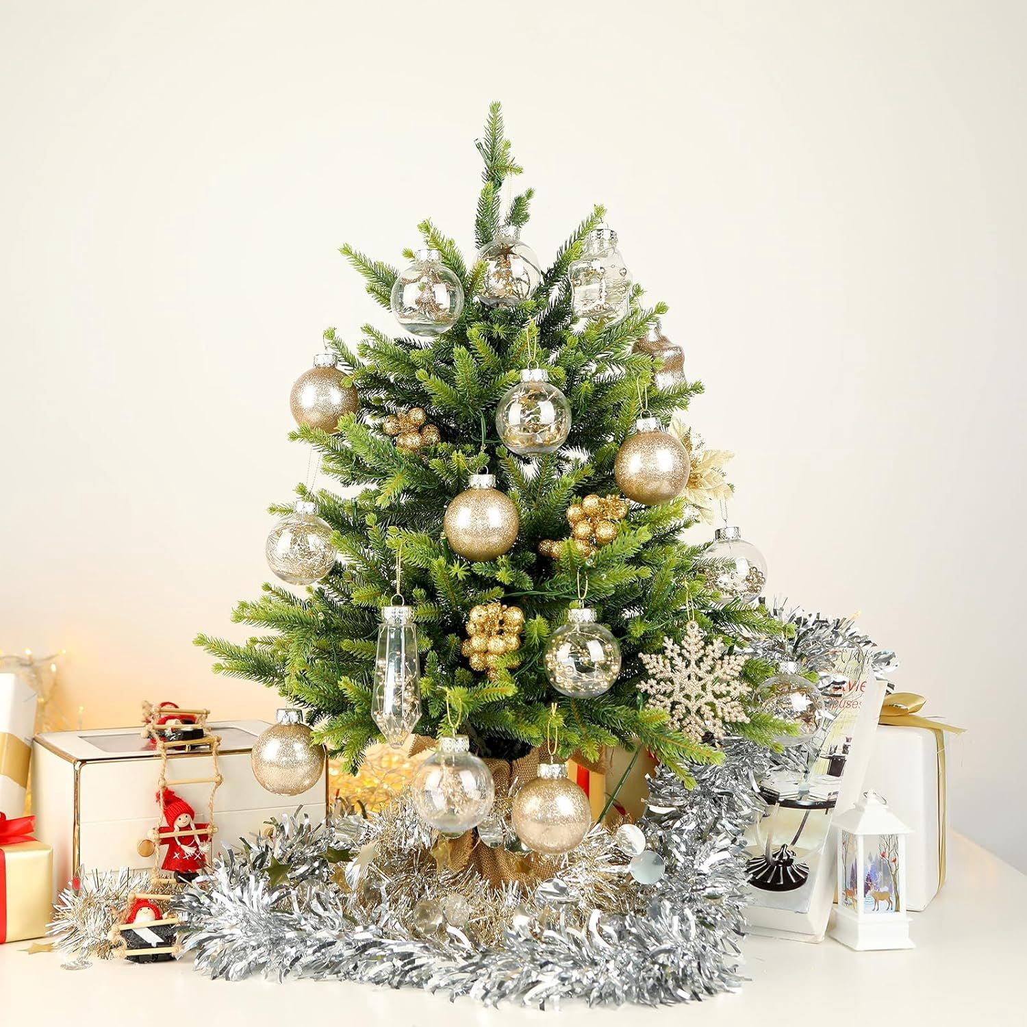 86PCS Christmas Tree Ornaments Clear Set, Shatterproof and Clear Plastic Baubles for Xmas Tree Decor, Holiday Wedding Party Decoration, Champagne