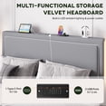 thumbnail image 2 of Einfach King Size Lift Up Hydraulic Bed Frame, Upholstered Velvet Storage Headboard Platform Bed with LED Light and Built-in Charging Station, Grey, 2 of 9