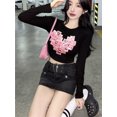 thumbnail image 4 of Camisetas de manga larga para mujer, camisetas retro, estilo americano, modernas, sencillas, de calle, ajustadas, estilo nicho, recortadas, informales, para estudiantes, elegantes y dulces., 4 of 6