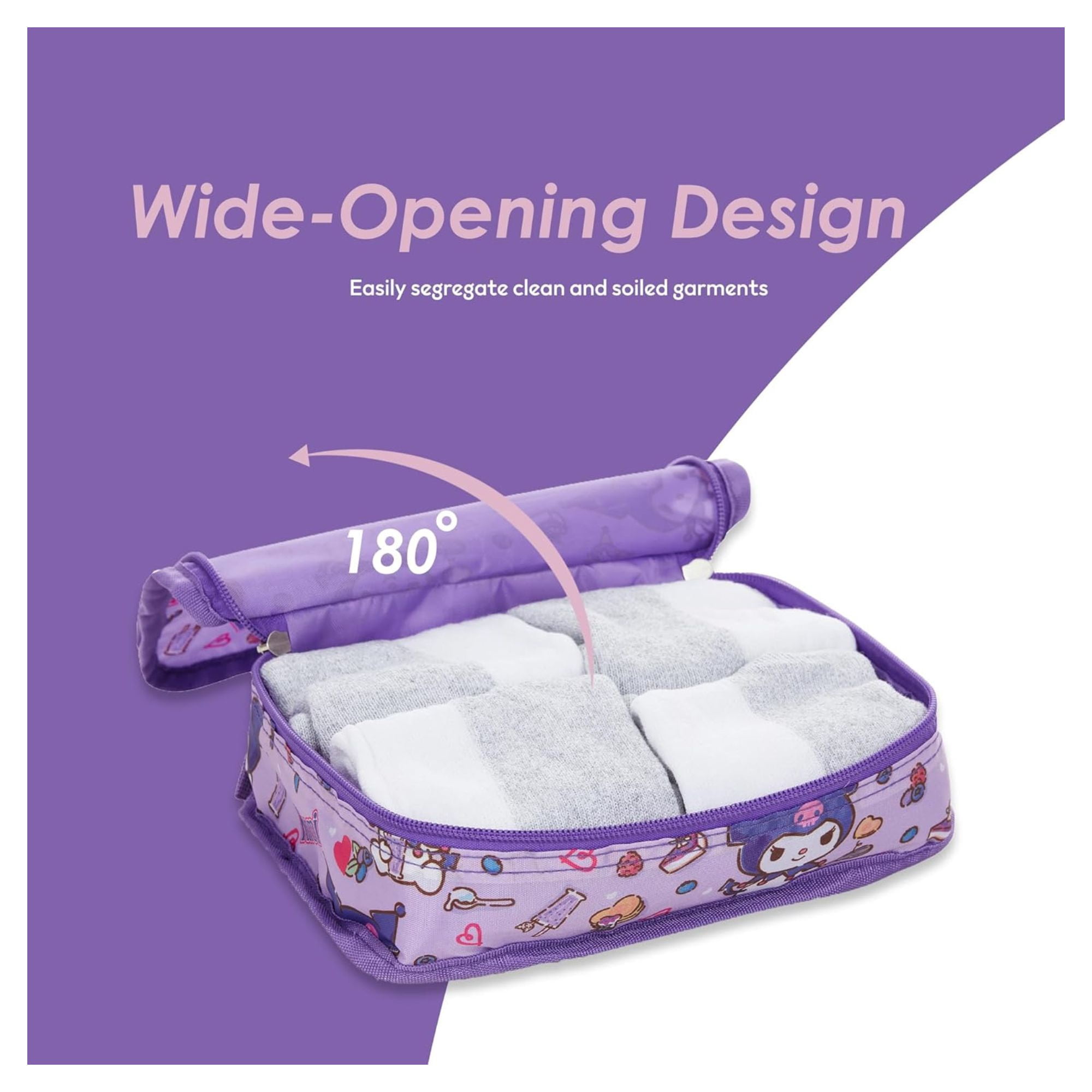 Sanrio Hello Kitty Kerromi Packing Cubes, 5 Piece Set Travel Organizer for Kids and Adult Purple