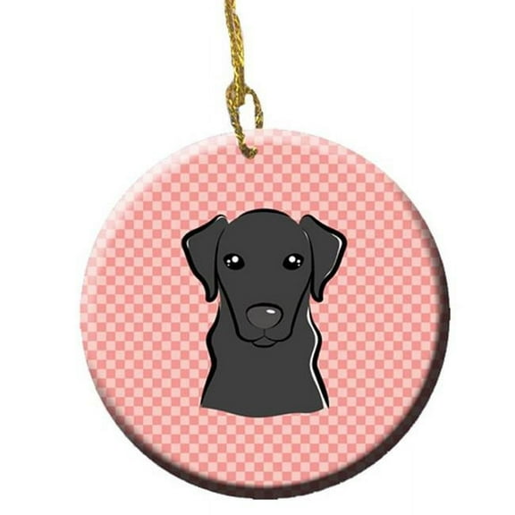 Checkerboard Pink Black Labrador Ceramic Ornament, 2.81 In.