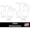 600A Series Padlock, Buy American Act Compliant, 21/2" Tall Hard