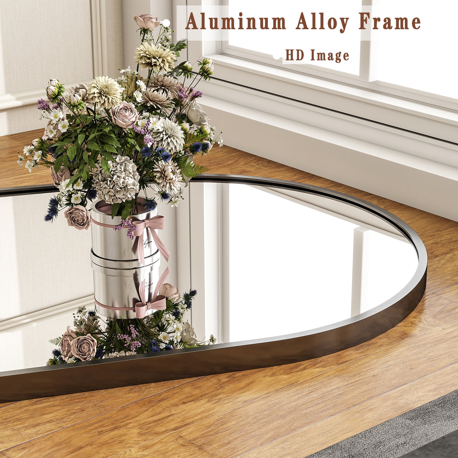 Fynelo 76"x34" Arched Full Length Floor Mirror Free-standing Mirror with Aluminum Alloy Frame, Black