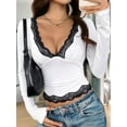 thumbnail image 4 of Women'S Y2K Trendy Long Sleeve Top Chic V-Neck Blouse with Elegant Lace Trim Comfortable Shirt for Any Occasion‌ White M, 4 of 8