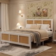 thumbnail image 2 of Queen-sized blanca rattan marco de cama con cabecero - boho cane cama de plataforma, strong metal slats, noise-free, no necesita colchón base, 2 of 6