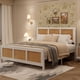 thumbnail image 3 of Blanca tamaño completo rattan marco de cama: boho cane platform marco de cama con cabecero, strong metal slat, y noise-free design - no necesita colchón base, 3 of 6