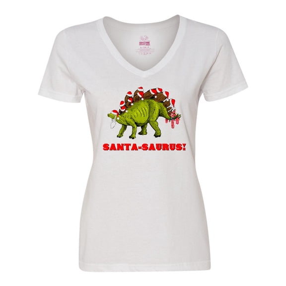 Inktastic Santa-Saurus Christmas Dinosaur Women's V-Neck T-Shirt
