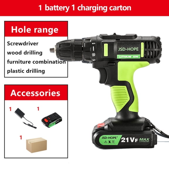 21VF Cordless Drill/Driver, 2-Speed Lithium-Ion with Impact Function, 3-in-1 Electric Power Tool