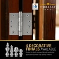 thumbnail image 4 of Embassy 4.5” x 4.5” Door Hinge Heavy Duty Hinges with Satin Nickel Finish & Steeple Finials, 4 of 7