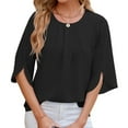 thumbnail image 3 of Women'S Casual Chiffon Blouse Tops 1/2 Ruffled Sleeve Crew Neck Loose Fit Blouses Shirts Black S, 3 of 9