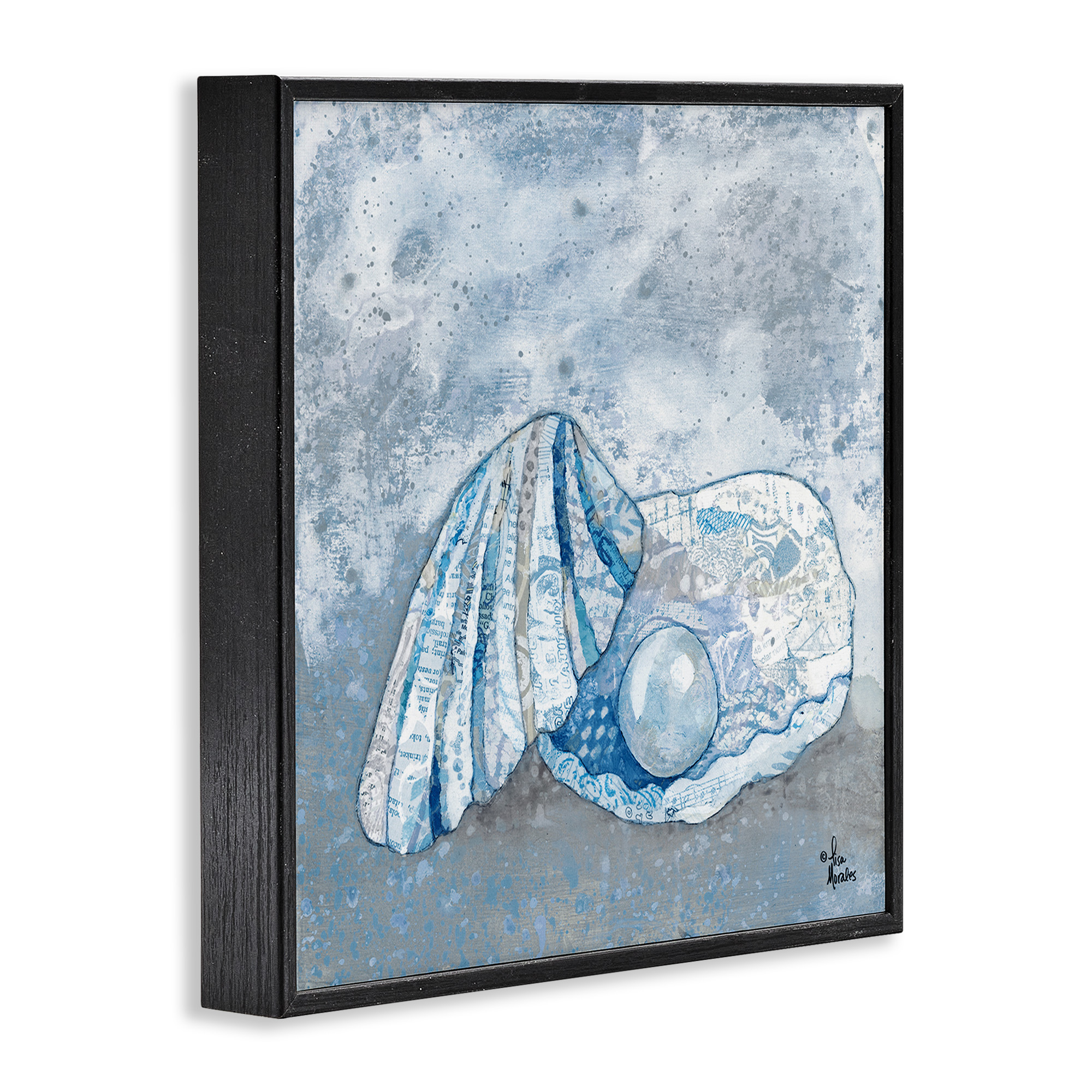 Stupell Industries Blue Abstract Clam Pearl Animals & Insects Painting Black Framed Art Print Wall Art, 24 x 24