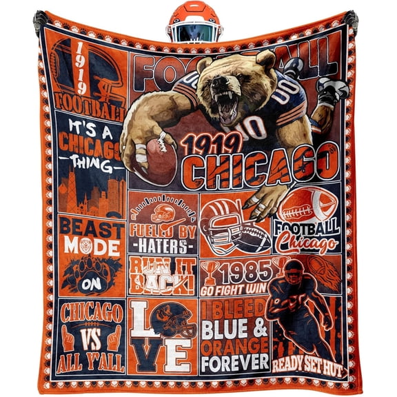 Football Fans Gifts for Chicago, Blanket for Chicago, Throw Blanket for Couch, Cooling Blankets for Hot Sleepers, Throws 80"x60", Gifts for Men Women