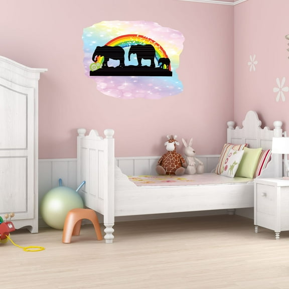 Watercolor Decal Bedroom Wall Decal for Children Colorful Rainbow Background Art Design Cute Themed Room Décor - Size: 30 In x 24 In