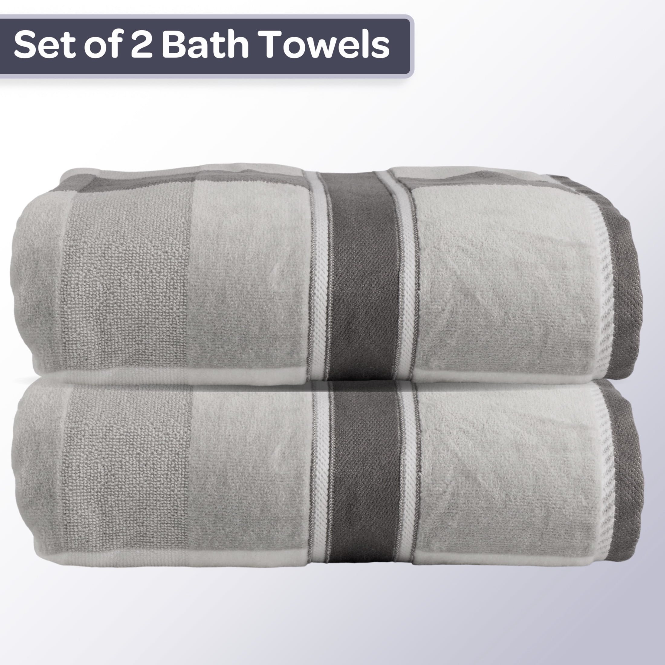 Lavish Home 2PC Cotton Towel Set - 35x70in Extra Large Bath Towels (Gray)