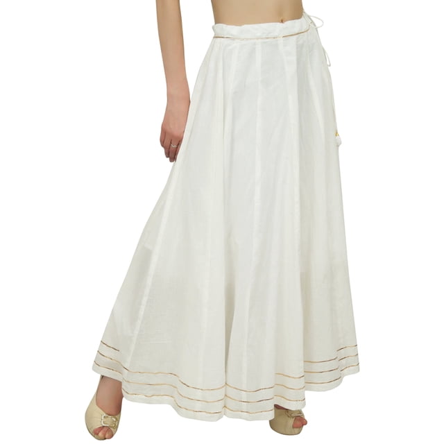 Bimba Jupe d'Été Blanche pour Femmes Design Gota Patti avec Cordon de Serrage et Franges Taille-TG