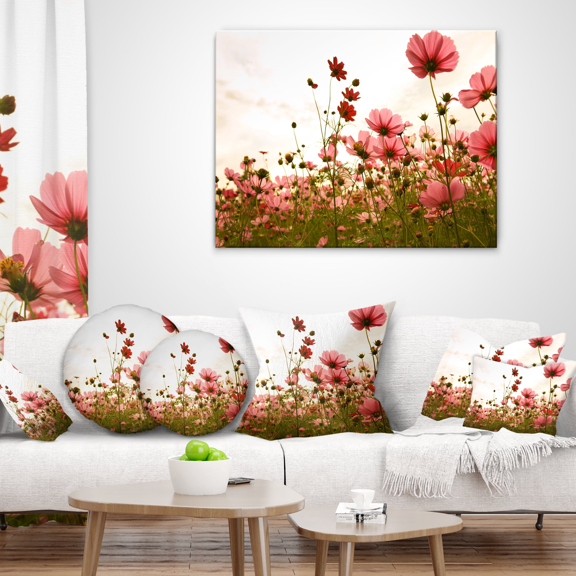 Designart Beautiful Cosmos Flowers Garden - Floral Throw Pillow - 18x18