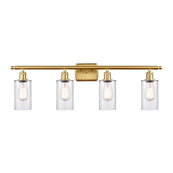 516-4W-SG-G802 Innovations Lighting Clymer - 4 Light Bath Vanity In Art Deco Style-12 Inches Tall and 36 Inches Wide-Satin Gold Finish-Clear Glass