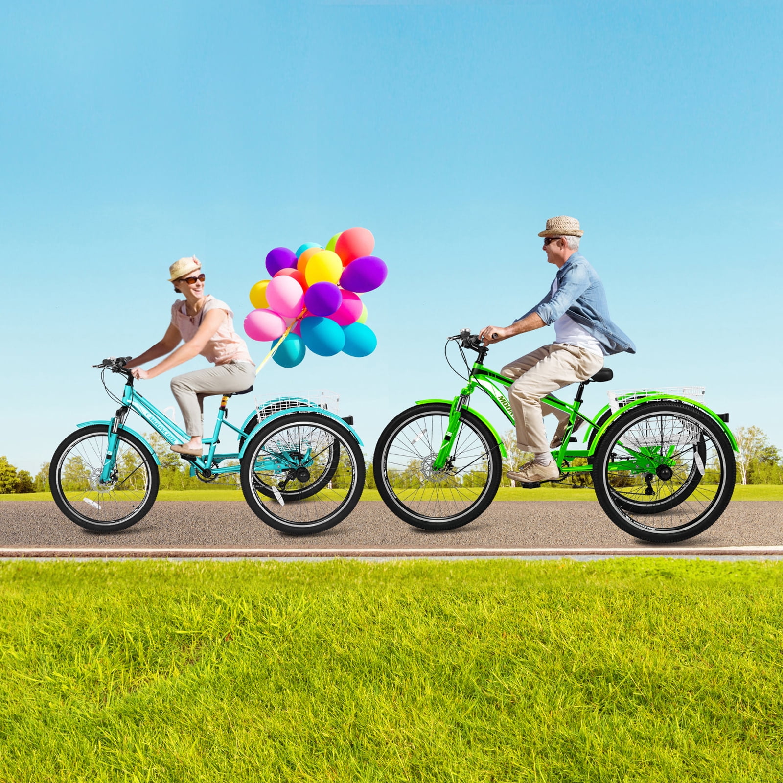 MOONCOOL Mountain Tricycle for Adults, 3 Wheeled 7-Speed Mountain Tricycle 24/26/27.5 inch Men's Women's Tricycles Cruiser Bike with Cargo Basket