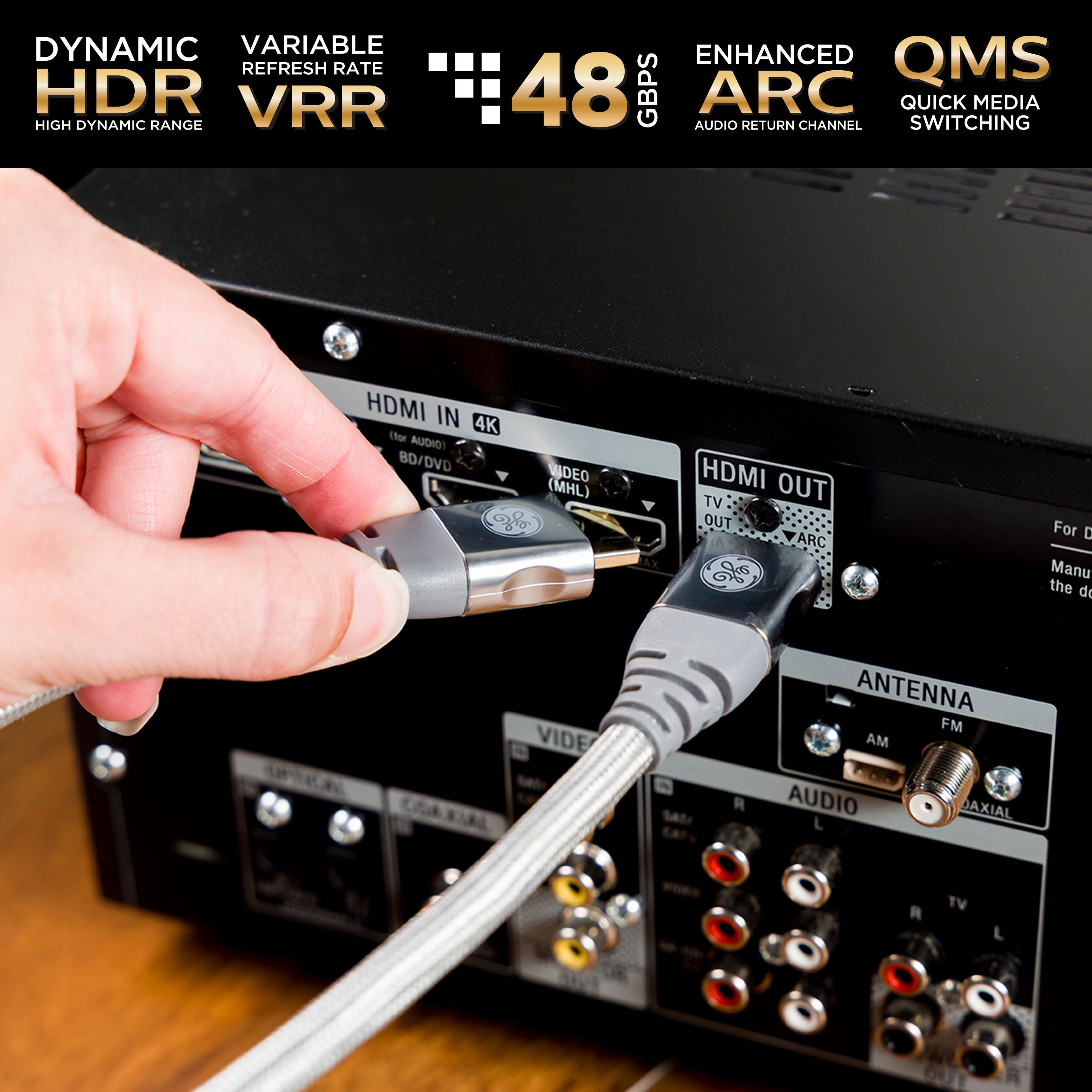 GE 15ft 8K HDMI 2.1 Cable with Ethernet, Gold-Plated GE 15ft 8K HDMI 2.1 Cable with Ethernet, Gold-Plated