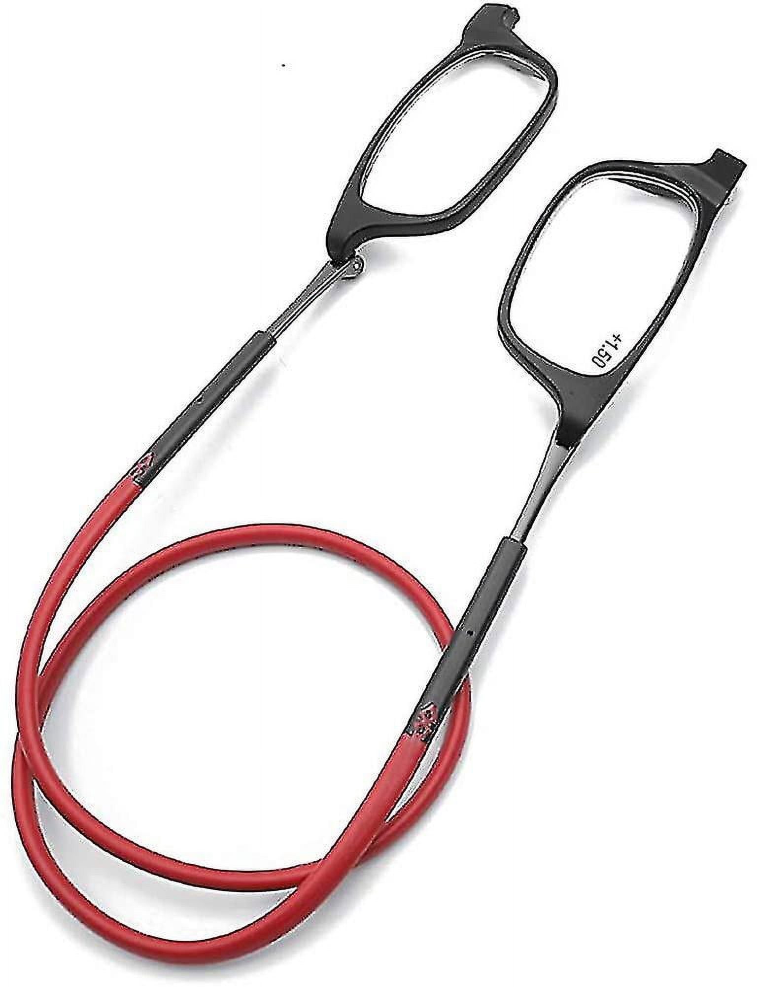 Jinsinto Magnetic Hanging Neck Glasses Portable Foldable Tr90 Reading Glasses For Men Women 1.50x,black And Red
