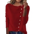 thumbnail image 2 of Hanes Sweatshirt Women Ndbuld Women's Solid Button Casual Cardigan-Neck Long Sleeve Knitted Coat Red Free Size, 2 of 3