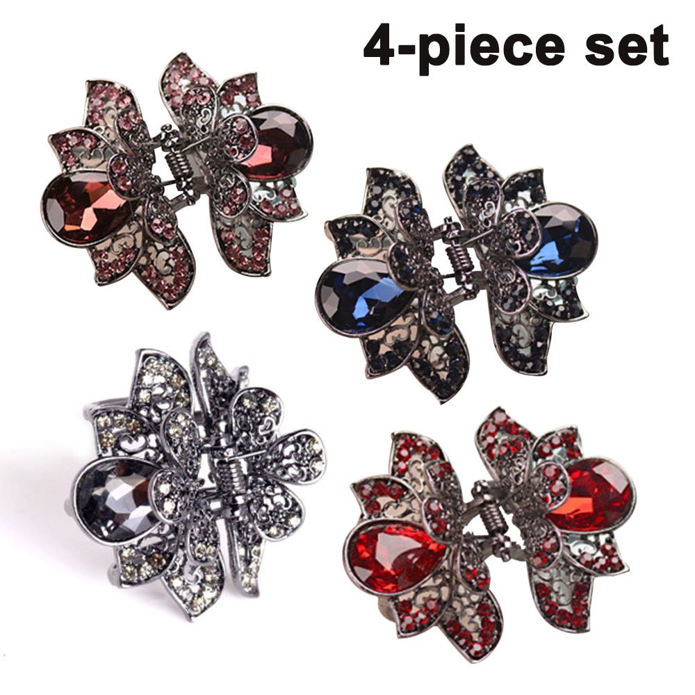 Mini Jaw Clips, Metal Crystal Hair Claws, NonSlip Flower Barrette