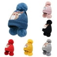 thumbnail image 4 of Kids Beanie Hat Cartoon Animal Pattern Autumn Winter Fluffy Pompoms All Match Toddler Cap for Outdoor, 4 of 10