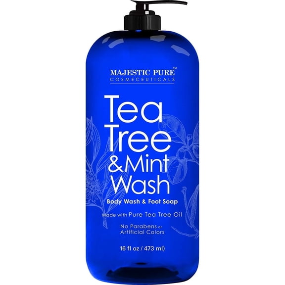 Majestic Pure Tea Tree Body wash with Mint 16 fl oz Fights Body Odor, Athlete's Foot, Jock Itch, Ringworm & Skin Irritations for Women and Men