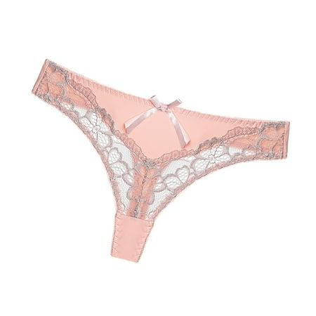 

Gyouwnll New Hot Panties For Women Lace Patchwork Low Waist Thong With Knotbow Gray XL