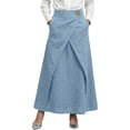 thumbnail image 2 of Vmvidoty S-3XL Women Maxi Business Long Length Skirt with Pocket Cotton Linen for Summer Button High Rise A-Line Flowy Dress Light Blue M, 2 of 6