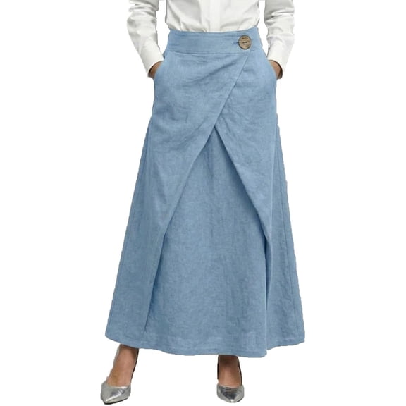 MOJOGO Soft Cotton Linen Skirt for Women High Waist Skirts with Elastic Waistband Loose A Line Skirt Comfortable Spring Summer Daily Wear Light Blue S