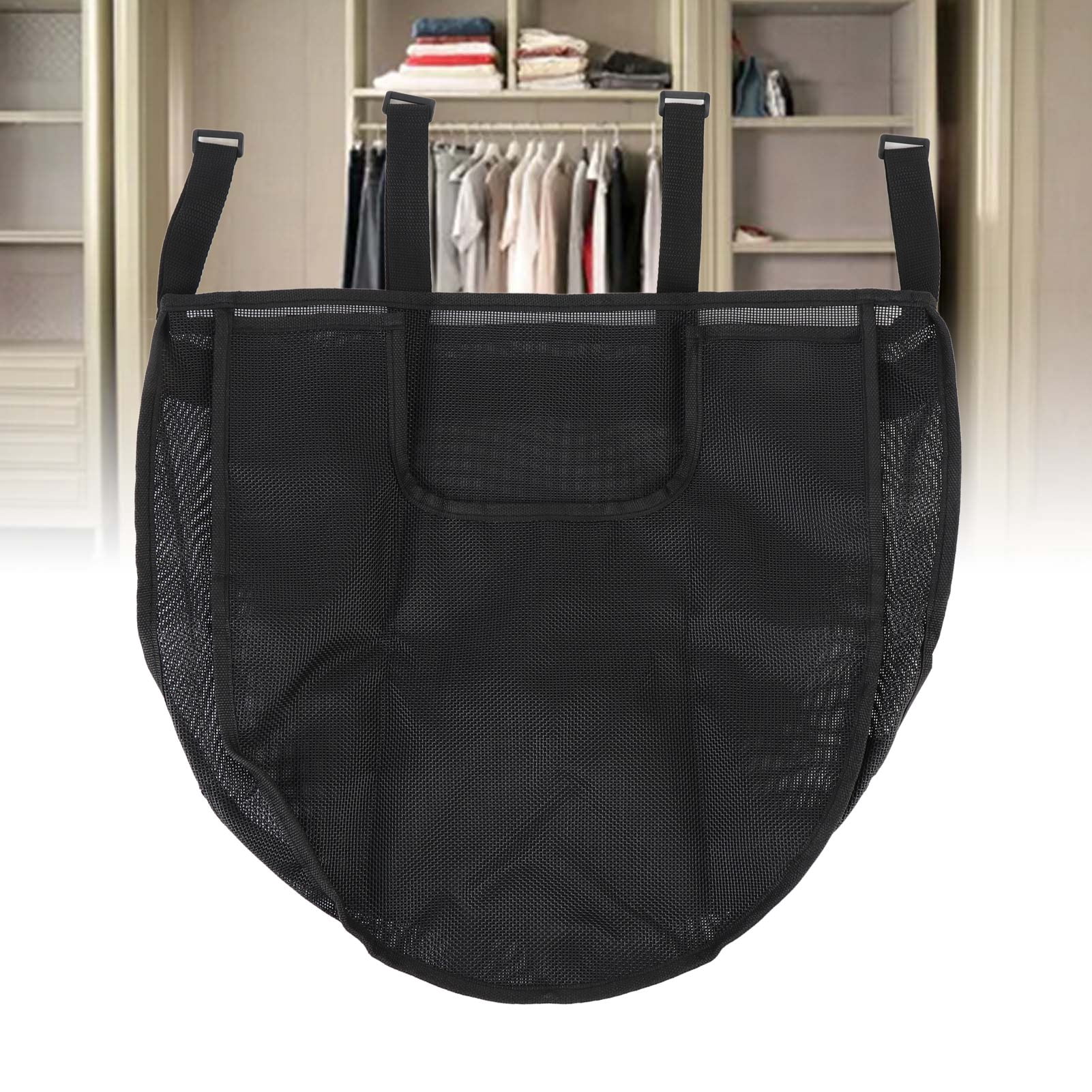 Rupoun Mesh Bath Toy Organizer Large Capacity Wall Hanging Zippered Storage Bag with 4 Adhesive Hooks for Bathroom Black, 22 x 14.6 inches / 56 x 37 cm