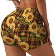 thumbnail image 2 of Kdxio Yellow Black Plaid Sunflower Print Workout Shorts for Women Seamless Soft Smooth Gym Yoga Scrunch Active Shorts, 2 of 5