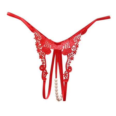 Yuhangmm Hot And Spicy Open Crotch Hollow Underwear For Women Embroidered Low Waist Style Pearl Massage Transparent Thin Belt T Shaped Pants Women Sexy Lingerie