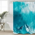 thumbnail image 2 of 54x78 Inch Shower Curtain Decorative Teal Blue Ocean Shark Bathtub Bath Curtains Fabric Waterproof Bathroom Decor Coastal Wave Summer Beach Small Stall Shower Curtain Set with 12 Hooks, 2 of 6
